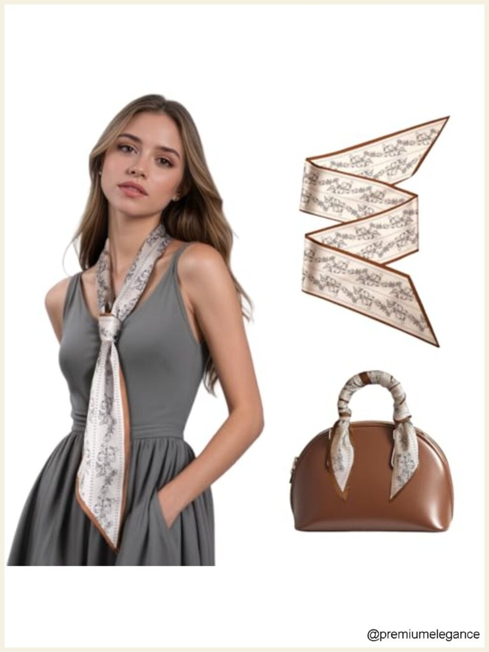Silk-Like Purse Scarf for Handbags, Neck, Hair Scarf for Women - 51"x5"